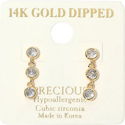 Fashnzfab 14k Gold Dipped Hypoallergenic Triple Cz Bezel Link Drop Earrings