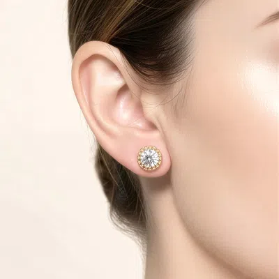 Fashnzfab 14k Gold Dipped Imperial Shine Cz Halo Stud Earrings In Multi