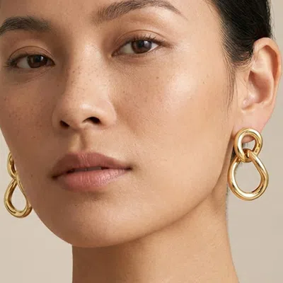 Fashnzfab 14k Gold Dipped Interlocking Round Link Drop Earrings In Silver