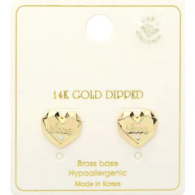 Fashnzfab 14k Gold Dipped Love Message Cz Stone Paved Stud Earrings