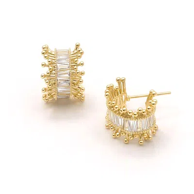 Fashnzfab 14k Gold Dipped Luxe Cz Baguette Edge Hoop Earrings In Multi