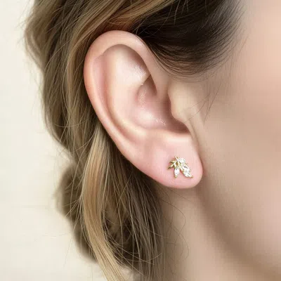 Fashnzfab 14k Gold Dipped Marquise Cz Leaf Stud Earrings In Multi