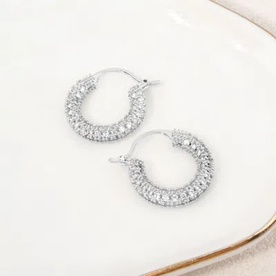 Fashnzfab 14k Gold Dipped Micro Cz Pave Pin Catch Hoop Earrings In Multi