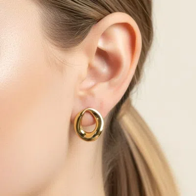 Fashnzfab 14k Gold Dipped Modern Organic Ring Stud Earrings