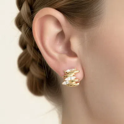 Fashnzfab 14k Gold Dipped Modern Stack Cz Hoop Earrings In Multi