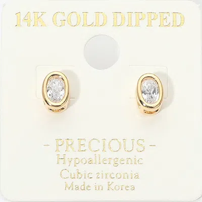 Fashnzfab 14k Gold Dipped Oval Cz Mini Stud Earrings