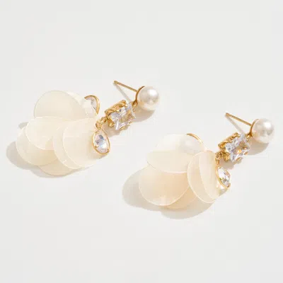 Fashnzfab 14k Gold Dipped Pearl Accent Mother Of Pearl Disc Drop Earrings - Gold