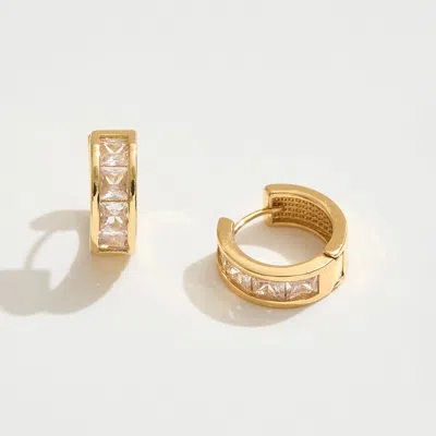 Fashnzfab 14k Gold Dipped Princess Cut Cz Stone Channel Mini Huggie Hoop Earrings - Gold