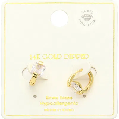 Fashnzfab 14k Gold Dipped Princess Cut Cz Stone Huggie Earrings