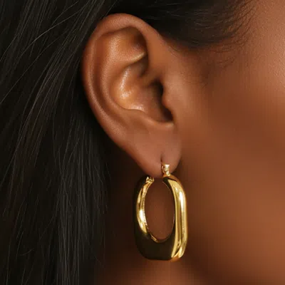 Fashnzfab 14k Gold Dipped Puffy Square Pin Catch Hoop Earrings