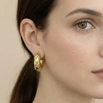 Fashnzfab 14k Gold Dipped Quilted Half Hoop Earrings