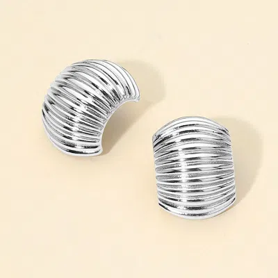 Fashnzfab 14k Gold Dipped Ribbed Dome Half Hoop Earrings In Silver