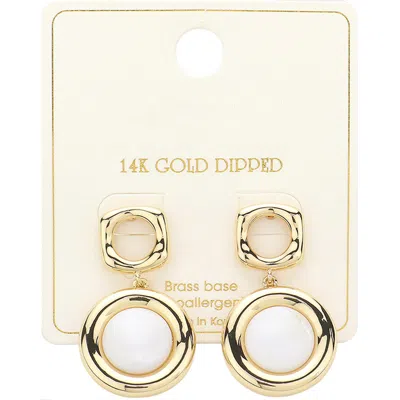 Fashnzfab 14k Gold Dipped Round Double Drop Post Earrings - Gold, Mother Of Pearl