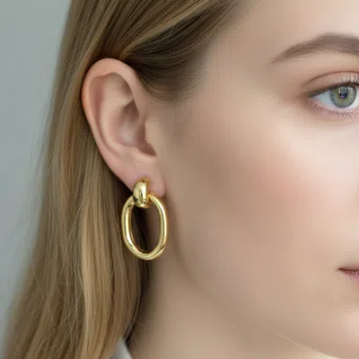 Fashnzfab 14k Gold Dipped Sculpted Oval Drop Earrings In Silver