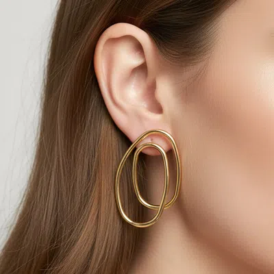 Fashnzfab 14k Gold Dipped Sculptural Oval Earrings