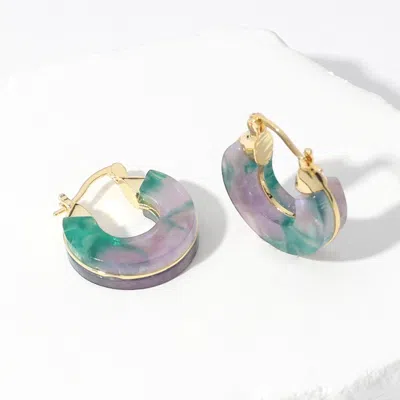 Fashnzfab 14k Gold Dipped Small Chunky Resin Pin Catch Earrings In Multi