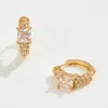 Fashnzfab 14k Gold Dipped Square Cz Center Stone Mini Huggie Hoop Earrings - Gold In Gold