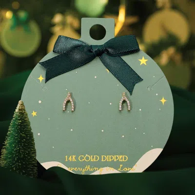 Fashnzfab 14k Gold Dipped Stone Paved Wishbone Stud Earrings