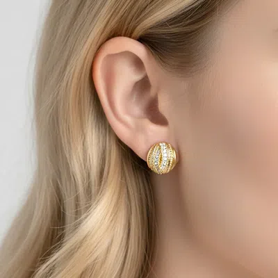 Fashnzfab 14k Gold Dipped Textured Cz Pave Dome Stud Earrings