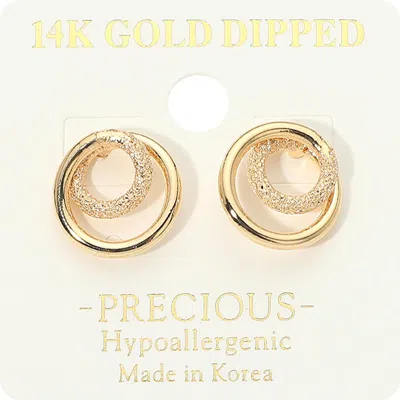 Fashnzfab 14k Gold Dipped Textured Interlocking Circle Stud Earrings
