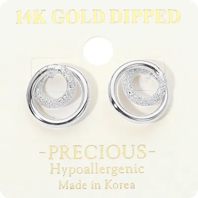 Fashnzfab 14k Gold Dipped Textured Interlocking Circle Stud Earrings In Multi