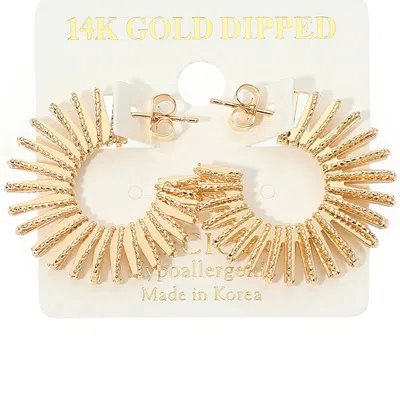 Fashnzfab 14k Gold Dipped Textured Sunburst Hoop Earrings