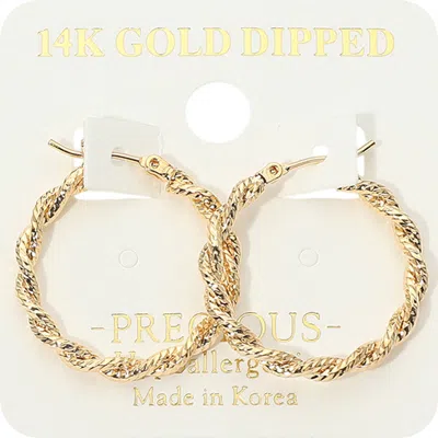 Fashnzfab 14k Gold Dipped Textured Twisted Pin Catch Hoop Earrings