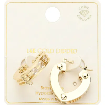 Fashnzfab 14k Gold Dipped Trio Layer Heart Pin Catch Earrings