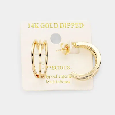 Fashnzfab 14k Gold Dipped Triple Layered Metal Hypoallergenic Half Hoop Earrings