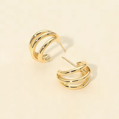 Fashnzfab 14k Gold Dipped Triple Layered Mini Hoop Earrings