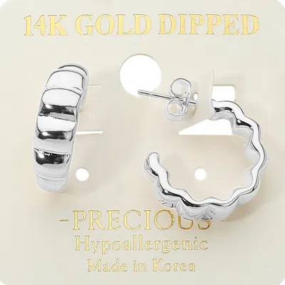 Fashnzfab 14k Gold Dipped Wavy Ribbed Hoop Earrings In Multi