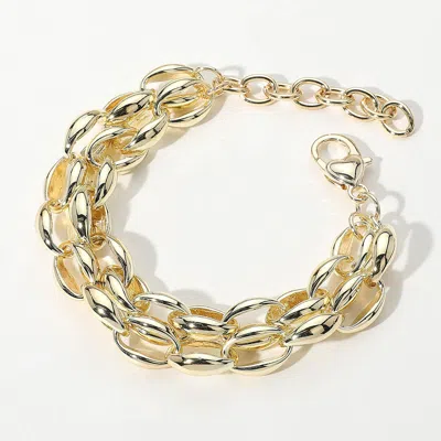 Fashnzfab 14k Gold Plated Bold Double Oval Link Chain Bracelet - Gold