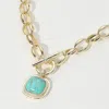 Fashnzfab 14k Gold Plated Bold Square Turquoise Stone Pendant Toggle Necklace In Multi