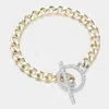 Fashnzfab 14k Gold Plated Chain Cz Stone Paved Toggle Bracelet Two Tone In Multi