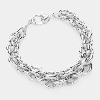Fashnzfab 14k Gold Plated Chunky Chain Bracelet Rhodium In Metallic