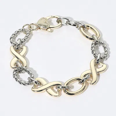 Fashnzfab 14k Gold Plated Chunky Two Tone Infinity Oval Ring Link Chain Bracelet Two Tone In Silver