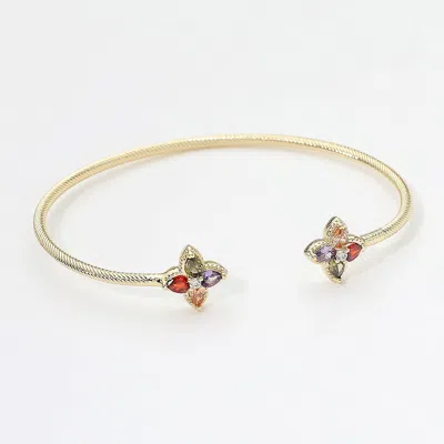 Fashnzfab 14k Gold Plated Colorful Cz Floral Tip Cuff Bracelet