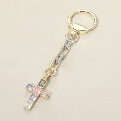 Fashnzfab 14k Gold Plated Colorful Cz Stone Cross Charm Drop Keychain Bag Charm