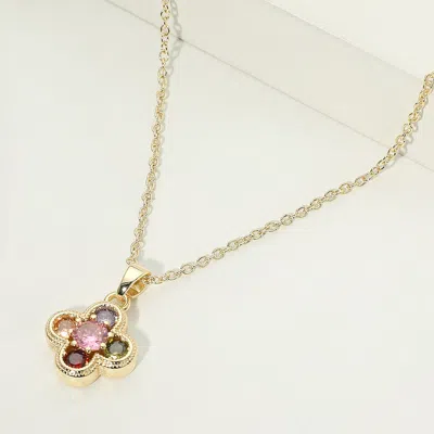 Fashnzfab 14k Gold Plated Colorful Cz Stone Quatrefoil Pendant Necklace