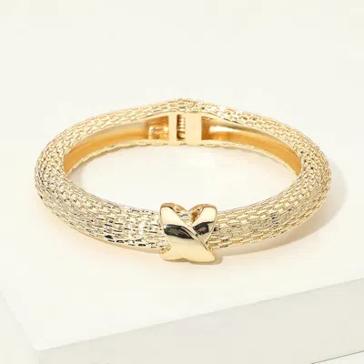 Fashnzfab 14k Gold Plated Crisscross Accent Textured Hinged Bangle Bracelet