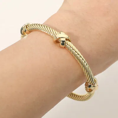 Fashnzfab 14k Gold Plated Crisscross Accent Twisted Cable Cuff Bracelet