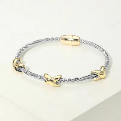 Fashnzfab 14k Gold Plated Crisscross Accent Twisted Cable Magnetic Bracelet In Pattern
