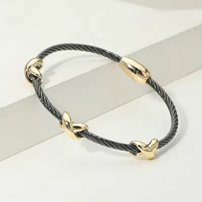 Fashnzfab 14k Gold Plated Crisscross Accent Twisted Cable Magnetic Bracelet In Pink