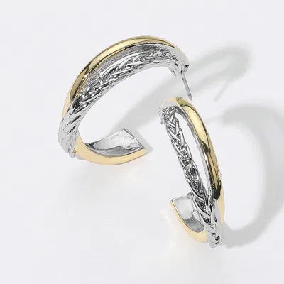 Fashnzfab 14k Gold Plated Crisscross Metal Hoop Earrings In Silver