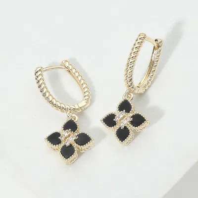 Fashnzfab 14k Gold Plated Cz Center Floral Charm Drop Dangle Huggie Hoop Earrings In Multi