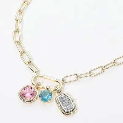 Fashnzfab 14k Gold Plated Cz Charm Accent Oval Link Necklace