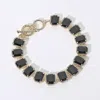 Fashnzfab 14k Gold Plated Cz Emerald Cut Stone Cluster Link Evening Toggle Bracelet Gold, Jet Black In Multi