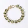 Fashnzfab 14k Gold Plated Cz Emerald Cut Stone Cluster Link Evening Toggle Bracelet Gold, Olive Green In Multi