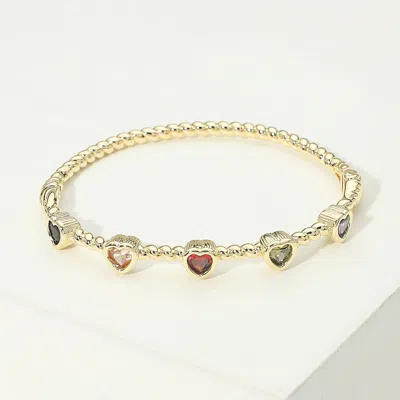Fashnzfab 14k Gold Plated Cz Heart Stone Bezel Around Beaded Hinged Bangle Bracelet