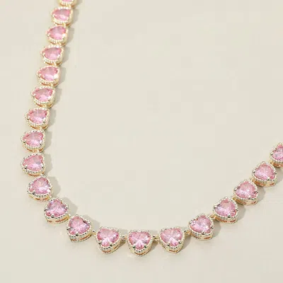 Fashnzfab 14k Gold Plated Cz Heart Stone Cluster Link Toggle Necklace In Purple